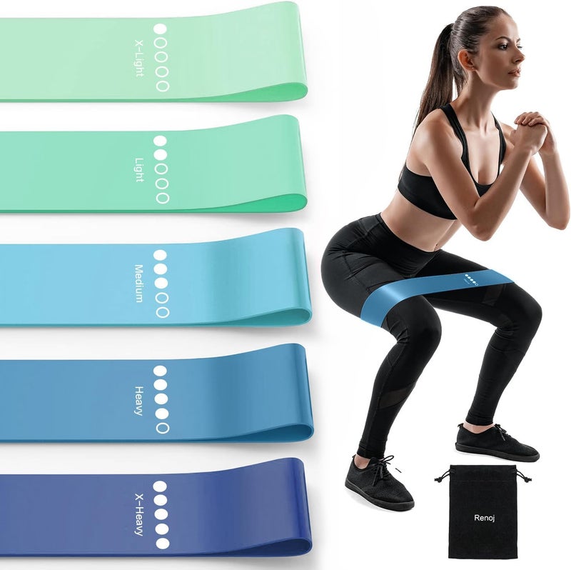 RenoJ Resistance Bands for Working Out, 5-Pack Elastic Loop Exercise Bands for Strength Training Stretching, Home Gym Equipment for Pilates Yoga Physical Therapy, Leg Glute Arm Workout Kit for Women Men - Image 1